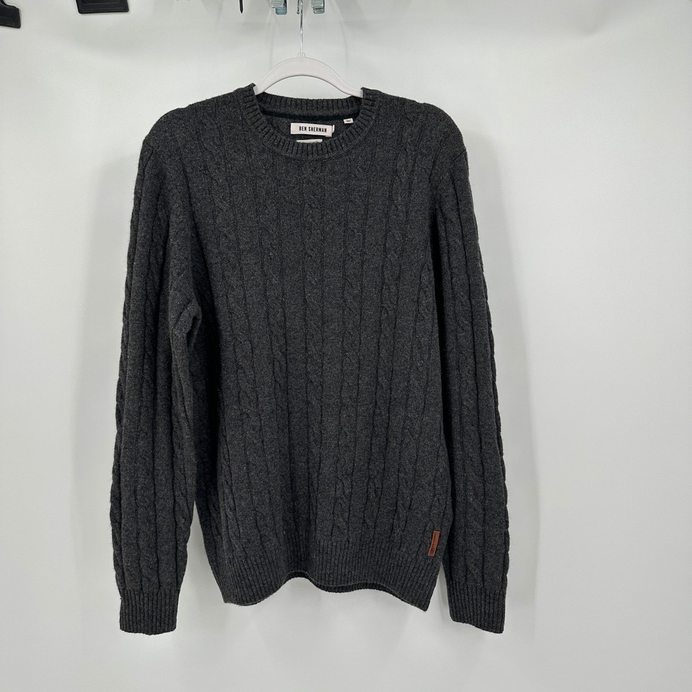 Ben Sherman Mens Preppy Lambswool Cable Knit Crew Neck Sweater Sz L Heritage